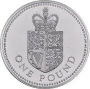 1 Pound - Elizabeth II Crowned Royal Shield; Silver Proof, United Kingdom, 1988 reverse image
