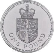 1 Pound - Elizabeth II Crowned Royal Shield; Silver Piedfort, United Kingdom, 1988 reverse image