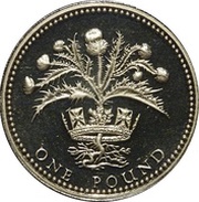 1 Pound - Elizabeth II 3rd portrait; Scottish Thistle, United Kingdom, 1989 reverse image