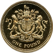 1 Pound - Elizabeth II 3rd portrait; Royal Arms, United Kingdom, 1993 reverse image