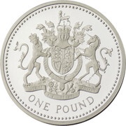 1 Pound - Elizabeth II Royal Arms; Silver Piedfort, United Kingdom, 1993 reverse image