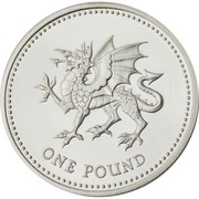 1 Pound - Elizabeth II Welsh Dragon; Silver Piedfort, United Kingdom, 1995 reverse image