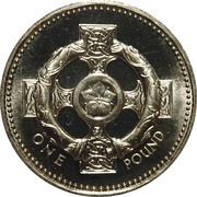 1 Pound - Elizabeth II 3rd portrait; Celtic Cross, United Kingdom, 1996 reverse image