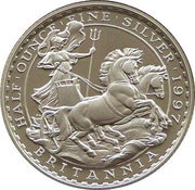1 Pound - Elizabeth II 3rd portrait; 1/2 oz Fine Silver, United Kingdom, 1997 reverse image