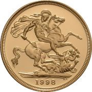 1 Sovereign - Elizabeth II 4th portrait; with streamer, United Kingdom, 1998-2008 reverse image