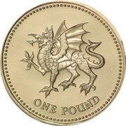 1 Pound - Elizabeth II 4th portrait; Welsh Dragon, United Kingdom, 2000 reverse image