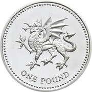 1 Pound - Elizabeth II Welsh Dragon; Silver Proof, United Kingdom, 2000 reverse image