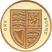 1 Pound - Elizabeth II 4th portrait; Royal Shield, Gold Proof, United Kingdom, 2008-2015 reverse image
