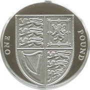 1 Pound - Elizabeth II 4th portrait; Royal Shield, Platinum Proof, United Kingdom, 2008-2015 reverse image
