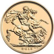 1 Sovereign - Elizabeth II 4th portrait; Delhi mint, United Kingdom, 2013-2015 reverse image