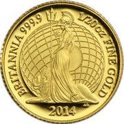 1 Pound - Elizabeth II 4th portrait; 1/20 oz Fine Gold, United Kingdom, 2014 reverse image