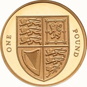 1 Pound - Elizabeth II 5th portrait; Royal Shield, Gold Proof, United Kingdom, 2015 reverse image