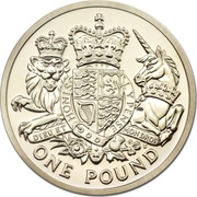 1 Pound - Elizabeth II 5th portrait; Royal Arms, United Kingdom, 2015 reverse image