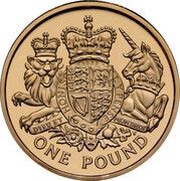 1 Pound - Elizabeth II Royal Arms; Gold Proof, United Kingdom, 2015 reverse image