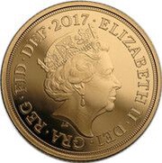 1 Sovereign - Elizabeth II 5th portrait; Garter type obverse image