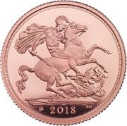 1 Sovereign - Elizabeth II 5th portrait; Sapphire Coronation, United Kingdom, 2018 reverse image