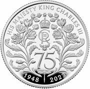 1 Pound - Charles III King Charles' 75th Birthday; 1/2 oz Silver Proof, United Kingdom, 2023 reverse image