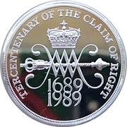 2 Pounds - Elizabeth II Claim of Right; Silver Piedfort, United Kingdom, 1989 reverse image
