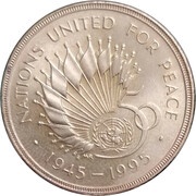 2 Pounds - Elizabeth II 3rd portrait; United Nations, United Kingdom, 1995 reverse image