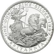 2 Pounds - Elizabeth II 3rd portrait; 1 oz Fine Silver, United Kingdom, 1997 reverse image