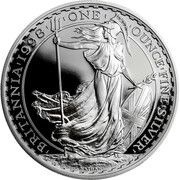 2 Pounds - Elizabeth II 4th portrait; 1 oz Fine Silver (.958), United Kingdom, 1998-2012 reverse image