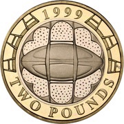 2 Pounds - Elizabeth II 4th portrait; Rugby World Cup, United Kingdom, 1999 reverse image