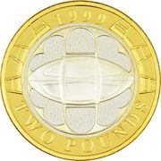 2 Pounds - Elizabeth II Rugby World Cup; Silver Proof, United Kingdom, 1999 reverse image