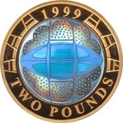 2 Pounds - Elizabeth II Rugby World Cup; Silver Piedfort, United Kingdom, 1999 reverse image