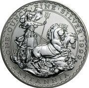 2 Pounds - Elizabeth II 4th portrait; 1 oz Fine Silver, United Kingdom, 1999-2009 reverse image