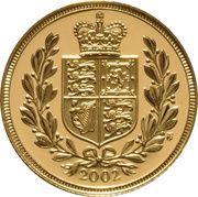 2 Sovereigns- Elizabeth II 4th portrait; Golden Jubilee, United Kingdom, 2002 reverse image