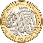 2 Pounds - Elizabeth II 4th portrait; DNA Double Helix, United Kingdom, 2003 reverse image