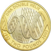 2 Pounds - Elizabeth II DNA Double Helix; Silver Piedfort, United Kingdom, 2003 reverse image