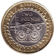 2 Pounds - Elizabeth II 4th portrait; Steam Locomotive, United Kingdom, 2004 reverse image