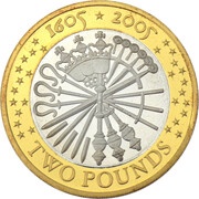 2 Pounds - Elizabeth II Gunpowder Plot; Silver Proof, United Kingdom, 2005 reverse image