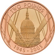 2 Pounds - Elizabeth II St. Paul's Cathedral; Gold Proof, United Kingdom, 2005 reverse image