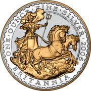 2 Pounds - Elizabeth II 4th portrait; 1 oz Fine Silver, United Kingdom, 2006 reverse image