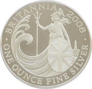 2 Pounds - Elizabeth II 4th portrait; 1 oz Fine Silver, United Kingdom, 2008 reverse image