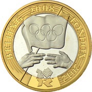 2 Pounds - Elizabeth II Olympics Handover; Silver Proof, United Kingdom, 2008 reverse image