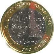 2 Pounds - Elizabeth II 4th portrait; Robert Burns, United Kingdom, 2009 reverse image