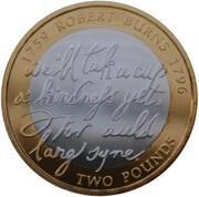 2 Pounds - Elizabeth II Robert Burns; Silver Proof, United Kingdom, 2009 reverse image