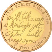 2 Pounds - Elizabeth II Robert Burns; Gold Proof, United Kingdom, 2009 reverse image