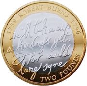 2 Pounds - Elizabeth II Robert Burns; Silver Piedfort, United Kingdom, 2009 reverse image