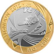 2 Pounds - Elizabeth II Olympic Handover; Silver proof, United Kingdom, 2012 reverse image