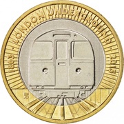 2 Pounds - Elizabeth II 4th portrait; London Underground Train, United Kingdom, 2013 reverse image