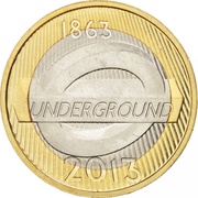 2 Pounds - Elizabeth II 4th portrait; London Underground Logo, United Kingdom, 2013 reverse image