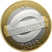 2 Pounds - Elizabeth II London Underground Logo; Silver Proof, United Kingdom, 2013 reverse image