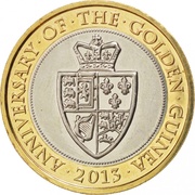 2 Pounds - Elizabeth II 4th portrait; Golden Guinea, United Kingdom, 2013 reverse image