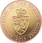 2 Pounds - Elizabeth II Golden Guinea; Gold Proof, United Kingdom, 2013 reverse image