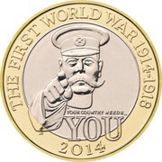 2 Pounds - Elizabeth II 4th portrait; World War I, United Kingdom, 2014 reverse image