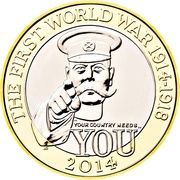 2 Pounds - Elizabeth II 4th portrait; World War I, mule, United Kingdom, 2014 reverse image